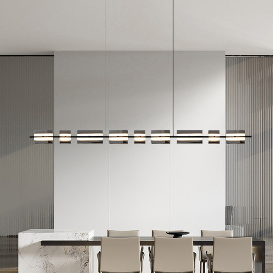 Nordic Minimalist Iron Art Black Dining Room Long Pendant Light Modern Minimalist Living Room Italian Glass Long Strip Lighting Fixture
