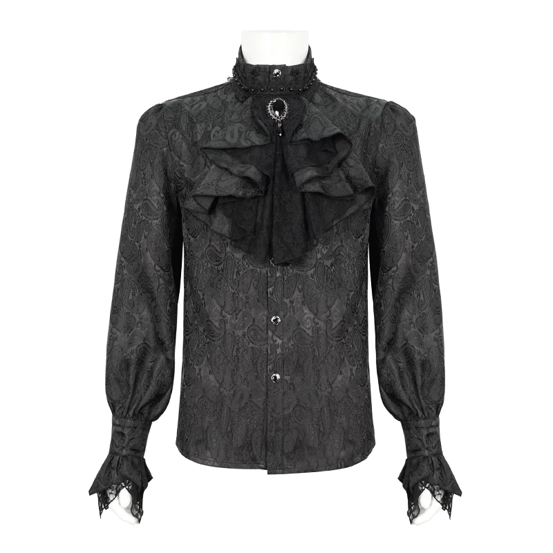 Мужская футболка с длинным рукавом в готическом стиле Devil fashion темного гота с цветочным жаккардом cashew SHT01001/SHT01002
