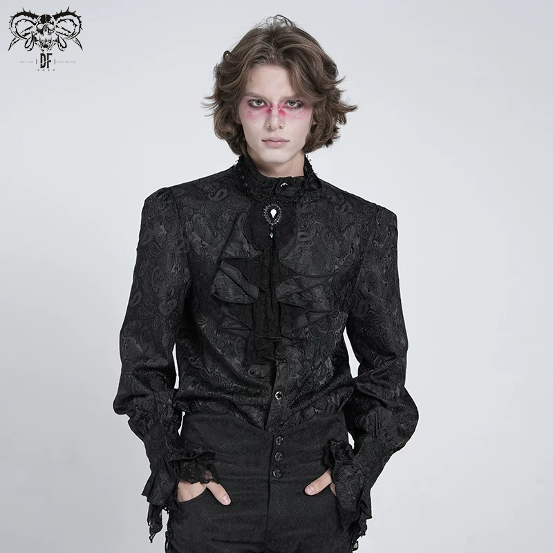 Мужская футболка с длинным рукавом в готическом стиле Devil fashion темного гота с цветочным жаккардом cashew SHT01001/SHT01002