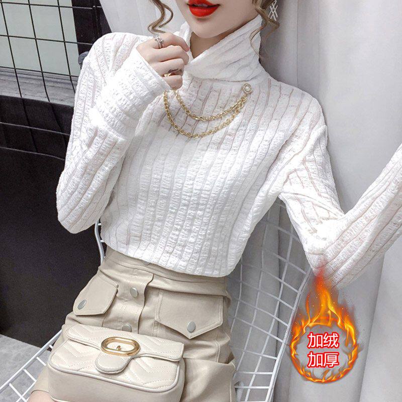 2023 autumn winter heaps of heaps of collars undershirt with a hitch and a long sleeve T-shirt for women-Taobao