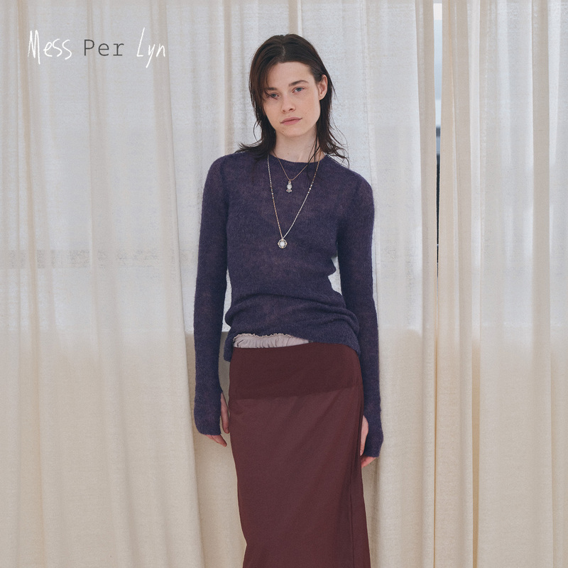 Mess Per Lyn Vintage Round Neck Wool Alpaca Pullover Knit Top