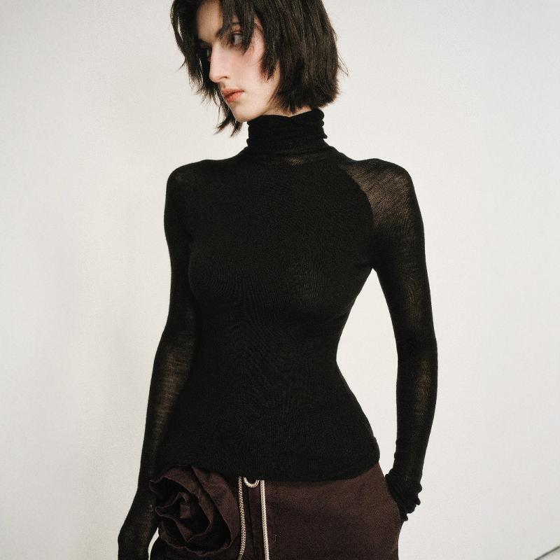 Mon Voeu 100% Cloud Soft Feeling 140S Ultra-Fine Wool Turtleneck Two-Color Skin-Fribottomly Slim Long-Sleeved Bottoming Shirt