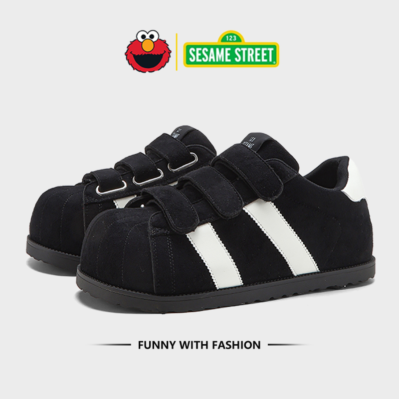 Sesame Street Shoes for Men, Summer Versatile Height-Increasing Velcro Casual Shoes, Shell Toe Thick-Soled Breathable German Training Shoes, Trendy