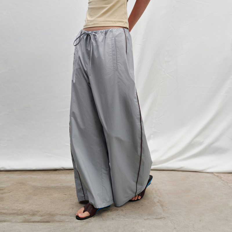 Shkuco All-Cotton Poplin Crescent Hem Wide-Leg Pants, Loose, Lightweight, Breathable, Slimming Drawstring Casual Pants