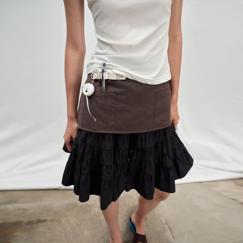 Shkuco Rich Layers Enhance the Fun of Matchinging, Tencel Cotton Short Apron with Patchwork