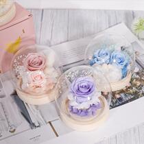 Imported eternal flower gift box glass cover 520 Valentines Day proposal gift for girlfriend rose ornaments can be engraved