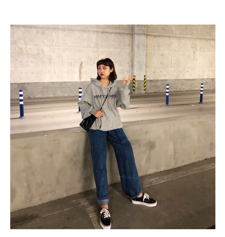 Big sim phiên bản hàn quốc 2018 thu đông mới quần dài thẳng retro lưng cao mop mop quần jeans ống rộng nữ rộng quần jean nữ thu đông