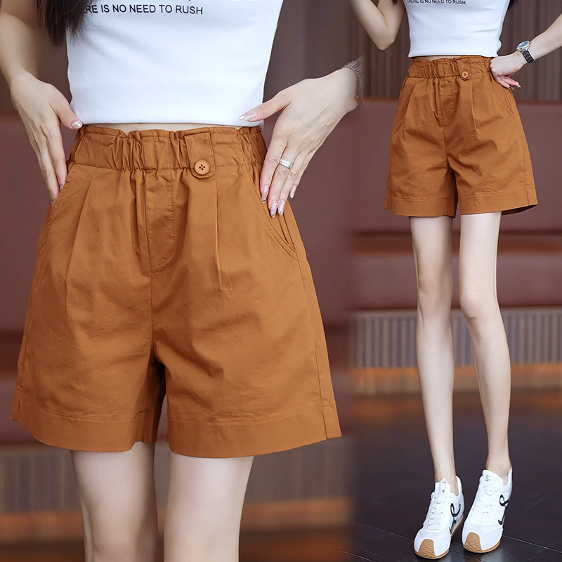 Ice Silk Bud Shorts for Women, Thin Style for Outerwear, 2026 Summer New Model, Orange Elastic Waist Casual Wide-Leg Quarter Pants