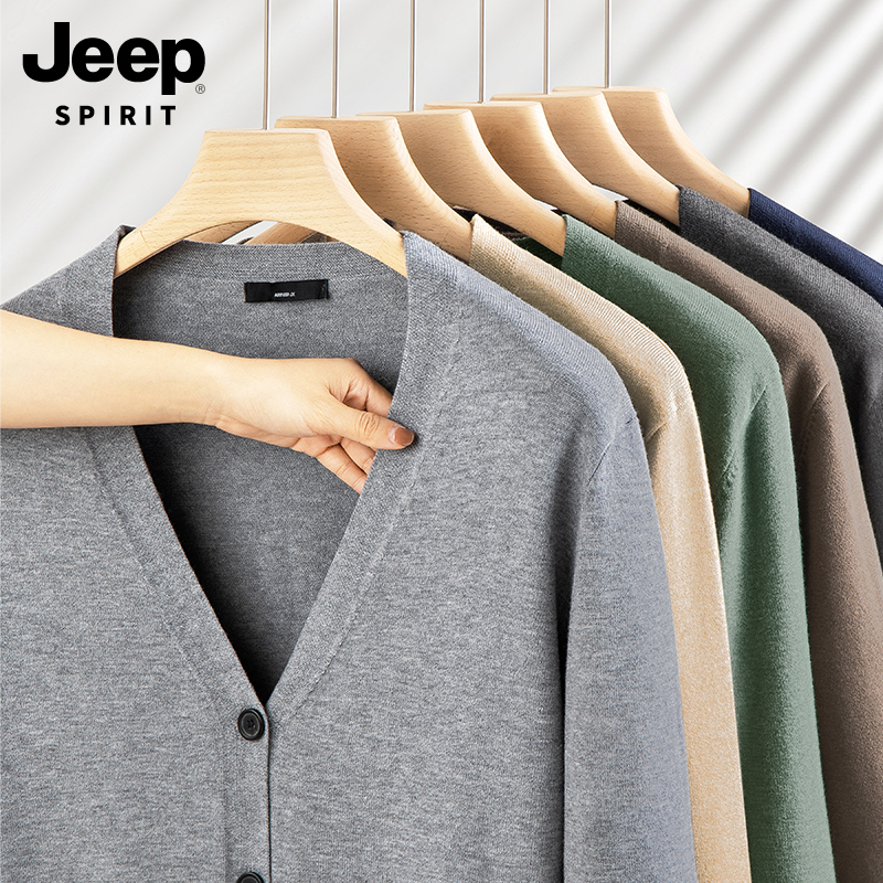 Jeep Spring Knitted Cardigan for Men, V-Neck Thin Sweater Jacket, Casual Loose Lazy Air-Conditioning Shirt, 2025 New Model