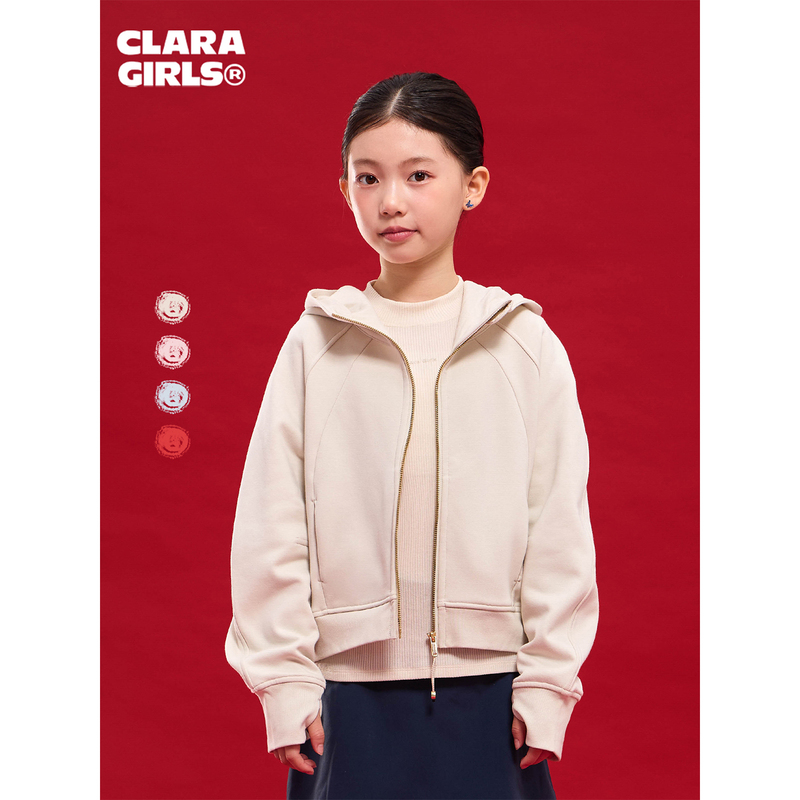 Claragirls【Single-Way Moisture Wicking】Girls' Sports Hooded Sweatshirt Jacket 26 Autumn Kidsren's Sports Top