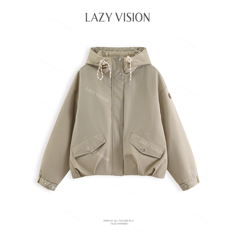 Lazyvision Rich 95 White Goose down Jacket Women's Winter Moisture-Resistant Wool Blend Hooded Coat 37144