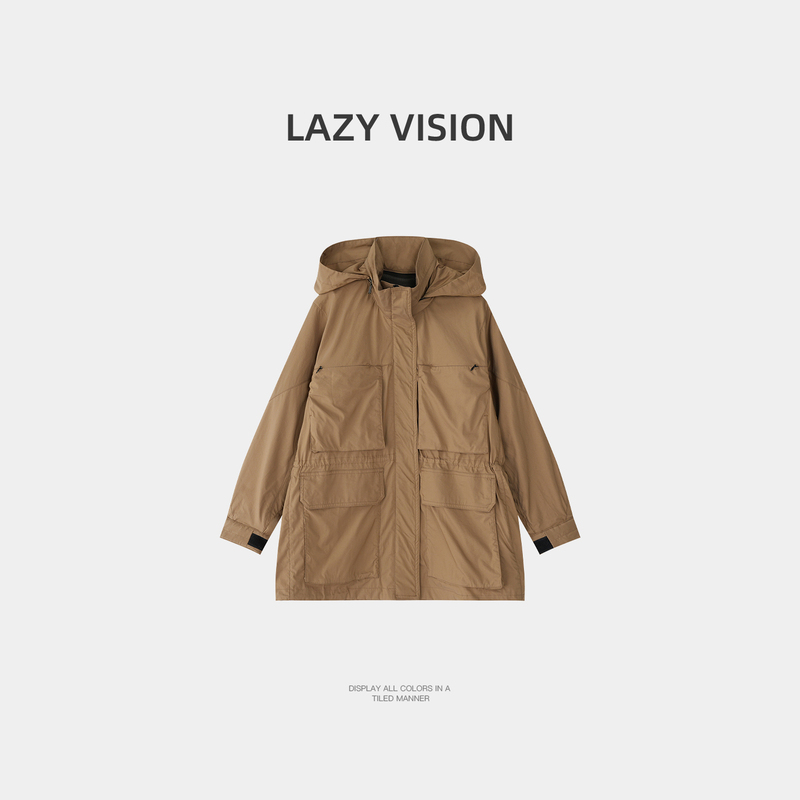 Lazyvision Urban Outdoor Functional New Windbreaker Women's Spring & Fall Silhouette Multi-Pocket Work Jacket 36961 Lazyvision Urban Outdoor Functional New Windbreaker Women's Spring & Fall Silhouette Multi-Pocket Work Jacket 36961