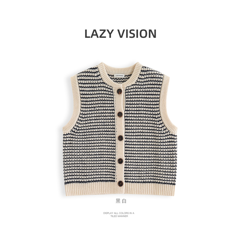 Lazyvision Heavy Gauge Wool Striped Knit Vest for Women Autumn Unit Sleeveless Top 38441