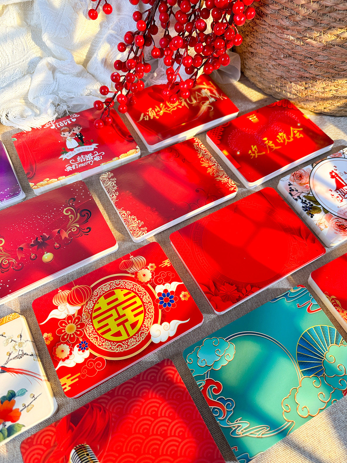 Red Chinese-Style Script Cards for Emcee, Wedding Officiant Cue Cards, Wedding Vows, Engagement Event Script Cards, Company, School, Student, Evening Party, Children's Prompt Cards