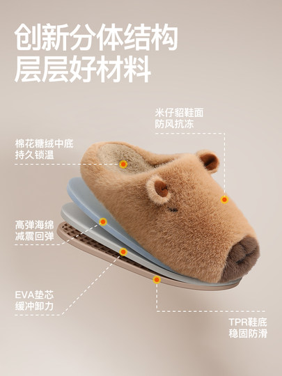 Puxi Cotton Slippers Women's 2025 New Autumn and Winter Capibara Baotou Slippers Home Warm Anti-Slip Lazy Shoes