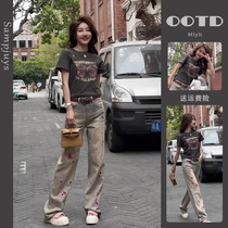 2024 new summer clothes with a complete set of slim western-style flesh-covering sweet and spicy short-sleeved tops for small people two-piece set for women
