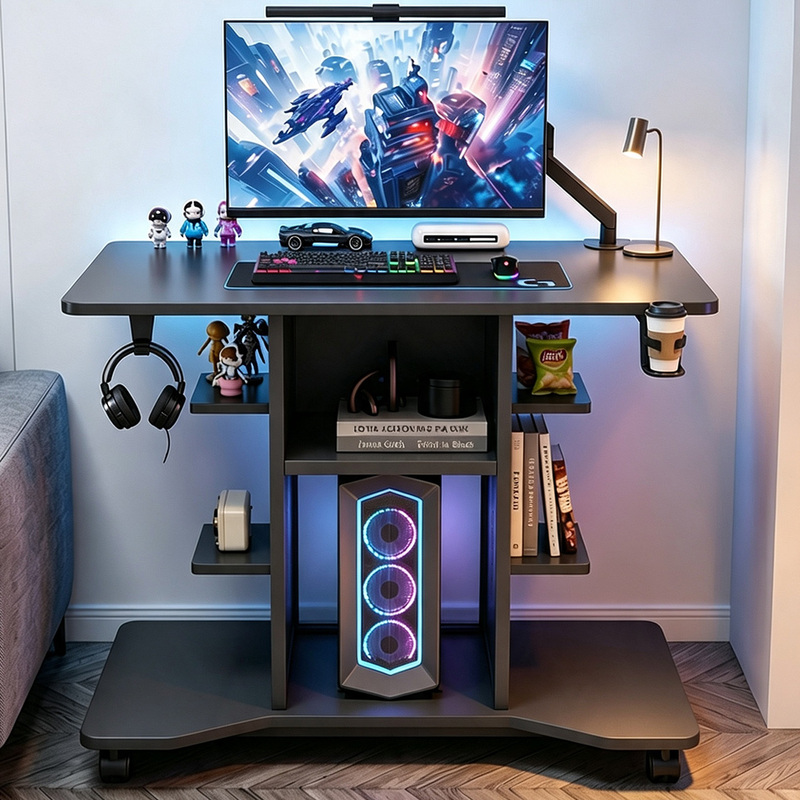 Computer Desk, Small Desktop Table for Home Use, Simple Solid Wood Desk for Gaming, Can Hold the Main Unit, Mobile Bedside Table for Bedroom