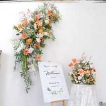 Orange pastoral style wall hanging floral set handmade simulated window wall decoration fake flower arrangement flower ball arrangement