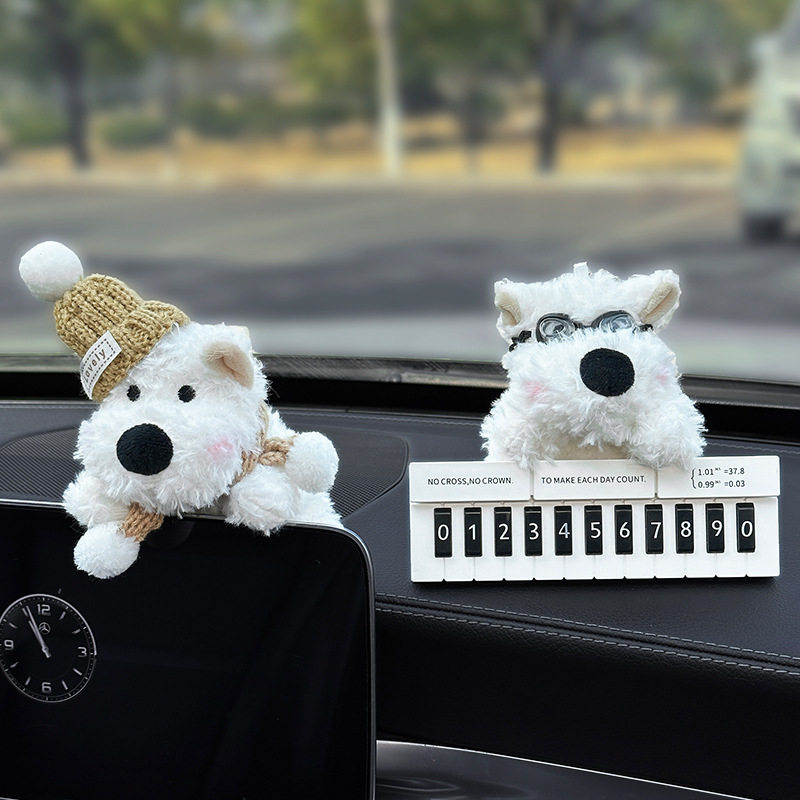 Cute West Highland White Terrier Moving Car Phone Number Plate Temporary Parking Number Plate Car Phone Number Interior Decoration for Women