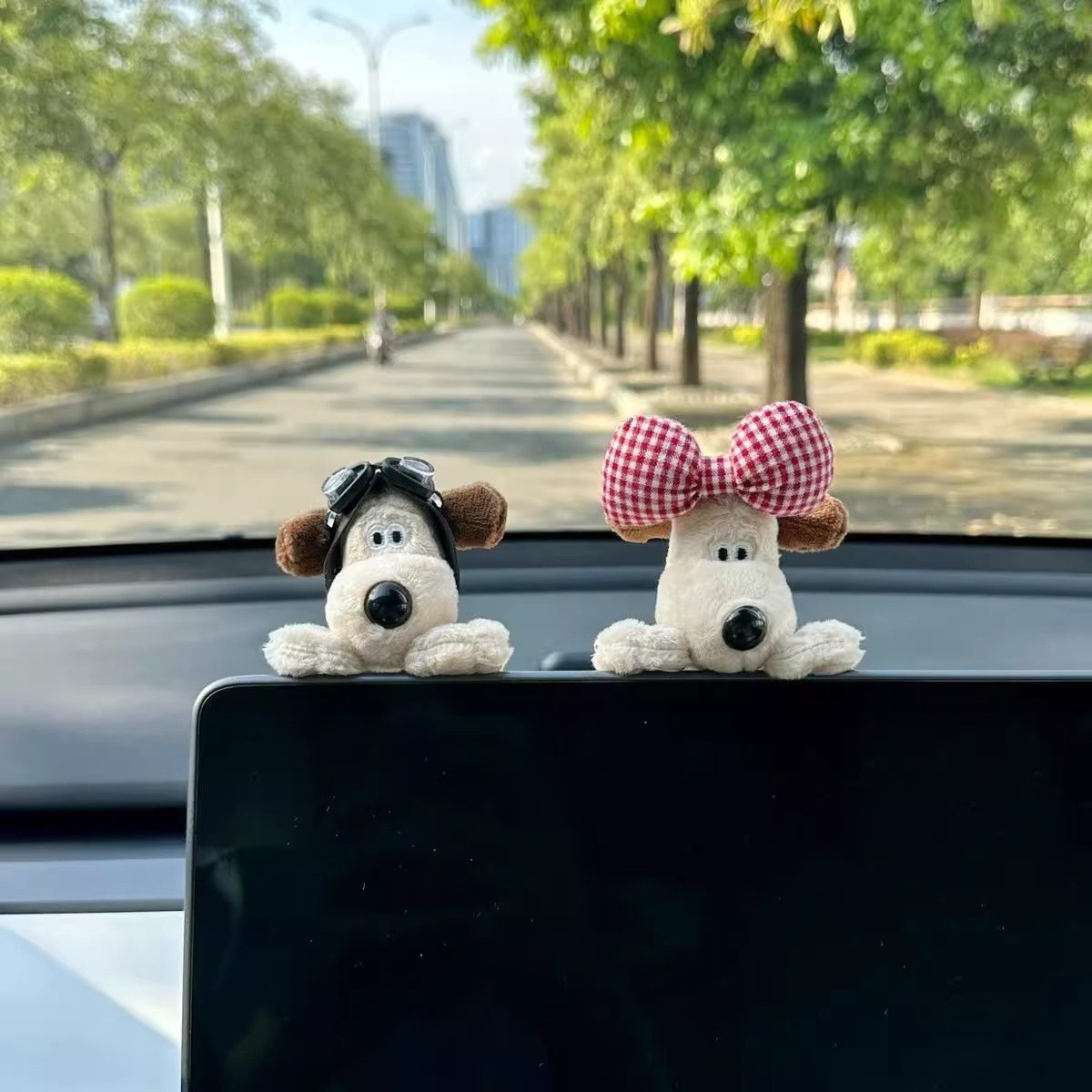 Cute Pilot Dog Car Interior Decoration Ornament for Tesla Screen, Car-Mounted Etc Doll Figurine