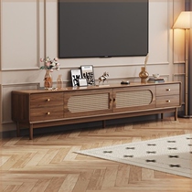 Retro simple rattan TV cabinet Chinese style Nordic small apartment solid wood living room home coffee table TV cabinet