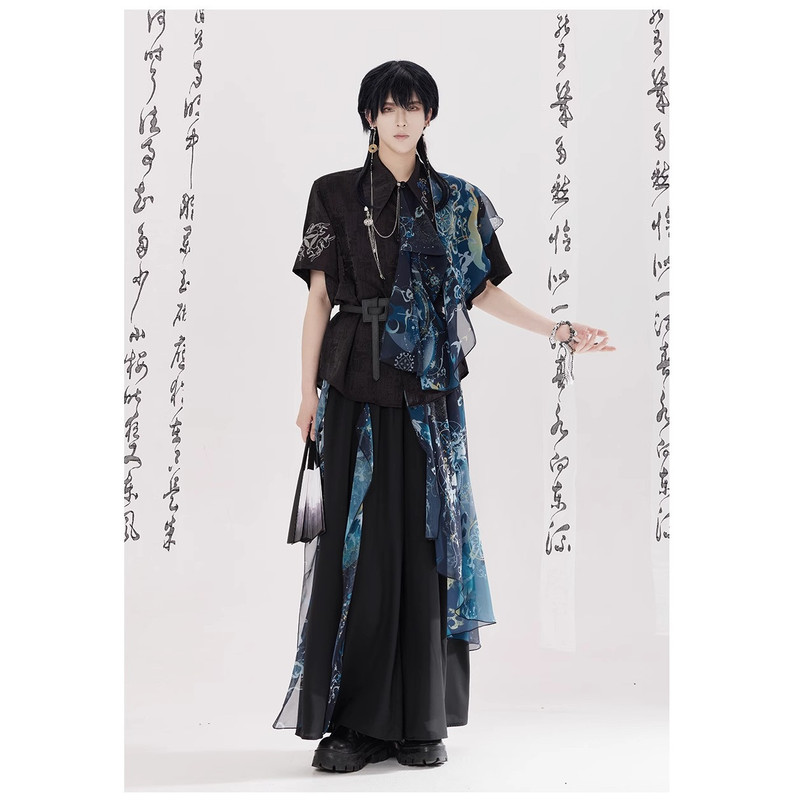 New Chinese-Style National Fashion Youth-Inspired Embroidered Shirts for Men and Women, Han Elements, Trendy Wide-Leg Pants, Class Uniform Set for Summer New Chinese-Style National Fashion Youth-Inspired Embroidered Shirts for Men and Women, Han Elements, Trendy Wide-Leg Pants, Class Uniform Set for Summer