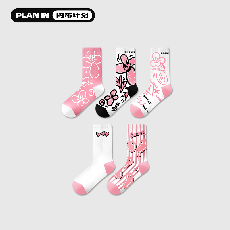 Planin American Street Fashion Sweet and Cool Style Breathable Mid-Calf Socks for Couples, Matching with Shark Pants