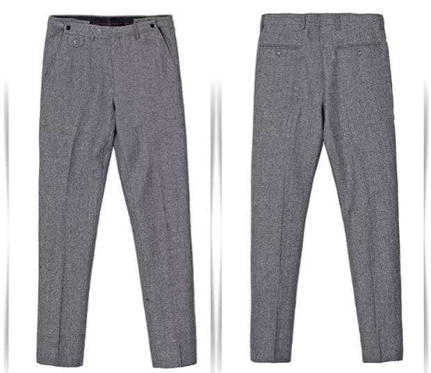 Bốn mùa, hai ngực đơn, giữa mở, len, hoa văn xương cá, vest, vest, vest ba mảnh màu xám, nam quần nam