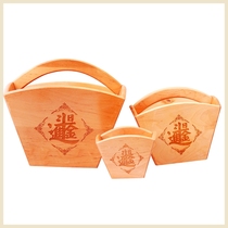 Peach wood bucket wooden wedding rice bucket rice liter household square painted rice bucket to attract wealth and gather wealth on the day of entering the bucket gold large ornament