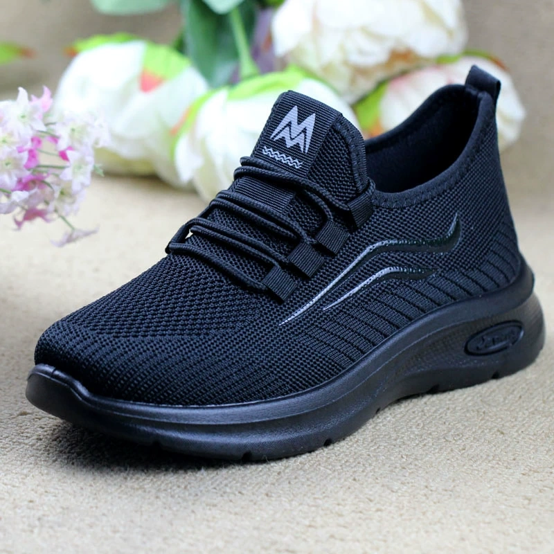 Work Shoes That Don'T Tire Your Feet, Pure Black Soft-Soled Sports Shoes for Women, Non-Slip All-Black Kitchen Shoes, Black Shoes for Long Standing Work