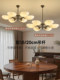 Art Deco Opal Glass All-Copper Living Room Chandelier French Mid-Century Style Petal Medieval Retro Dining Room Lamp