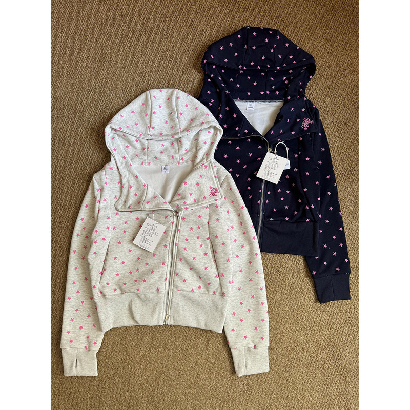 American-Style Sweet Cool Girl All-Over Star Print Hooded Zip-Up Sweatshirt for Women, Autumn Petite Loose Design Trendy Jacket American-Style Sweet Cool Girl All-Over Star Print Hooded Zip-Up Sweatshirt for Women, Autumn Petite Loose Design Trendy Jacket