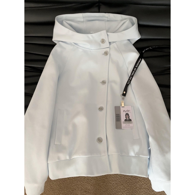 Korean Chic Light Blue Single-Breasted Hooded Cardigan Sweatshirt for Women, Autumn Design, Loose Thin Jacket Top Korean Chic Light Blue Single-Breasted Hooded Cardigan Sweatshirt for Women, Autumn Design, Loose Thin Jacket Top