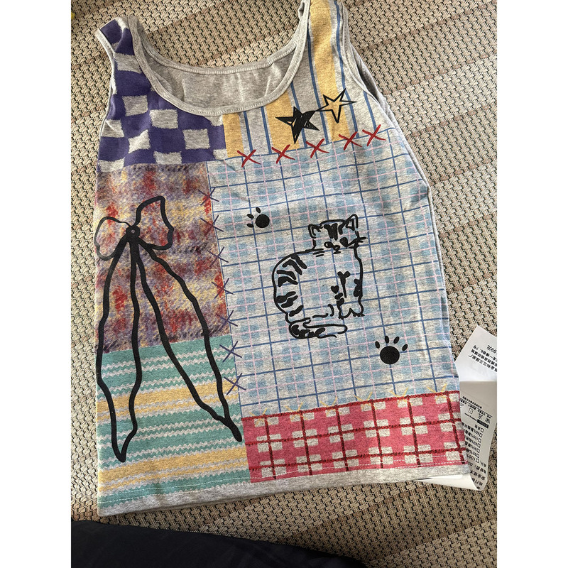 American-Style Spicy Girl Color-Block Plaid Graffiti Cat Camisole for Women, Summer Youthful Colorful Dopamine Sleeveless Top