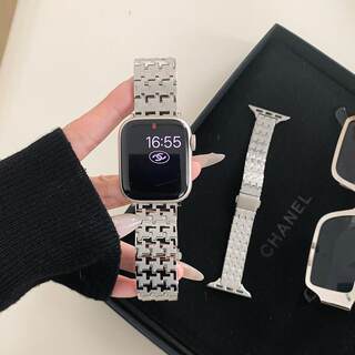 Suitable for Apple Watch Strap Houndstooth Pattern Couple Men and Women Solid Metal Iwatch10 Stainless Steel Strap