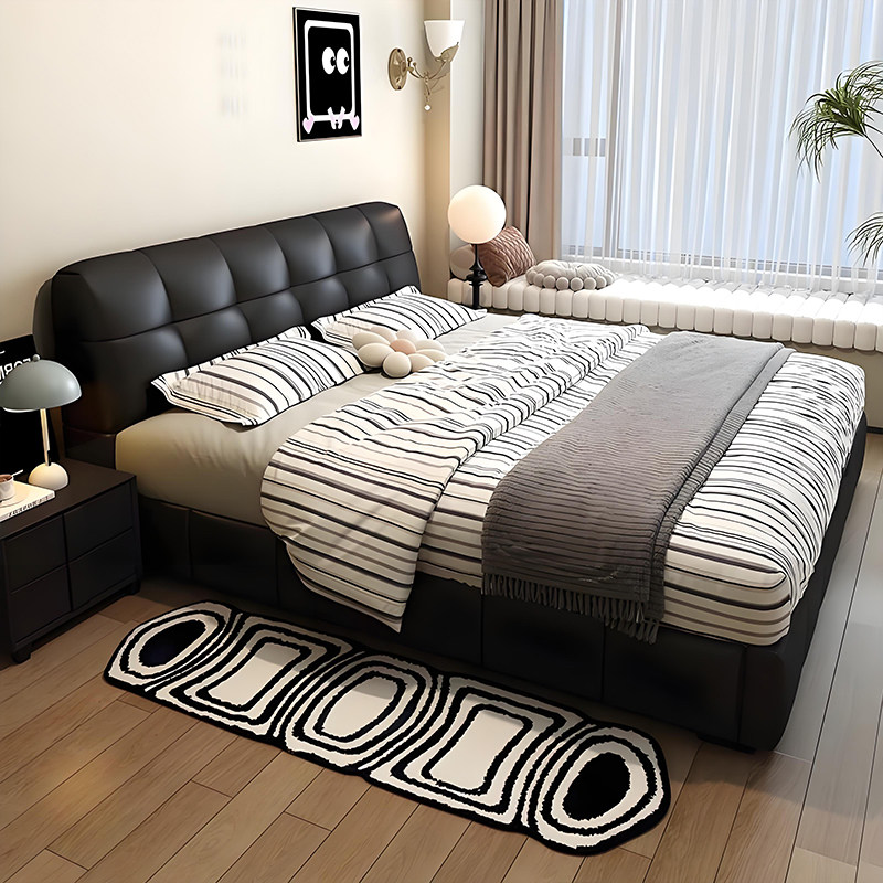 Итальянская минималистичная кожаная кровать с сеткой red puff bed современная минималистичная главная спальня с роскошной атмосферой, двуспальная кровать 1 метр 8 мест для хранения вещей