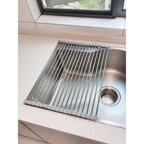 Roll-up drain board 304 stainless steel sink drain rack washing dishwasher silicone folding water filter rack