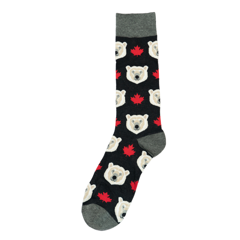 Comfortable Cotton Canadian Kodiak Bear White Bear Maple Leaf Pattern Mid-Calf Men's Socks Dh237