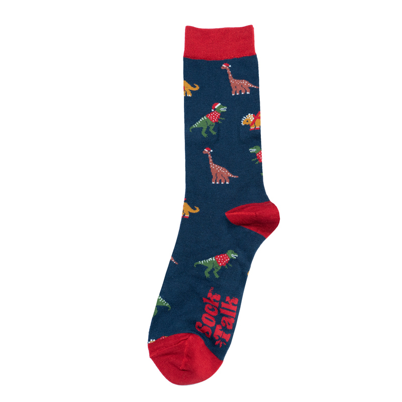 Bamboo Socks, Bamboo Fiber, Anti-Allergy, Antibacterial, Deodorant, Moisture-Wicking, Sweat-Absorbing, Christmas Dinosaur, Mid-Calf Men's Socks St