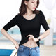 Three-quarter sleeve bottoming shirt women's thread five 7 half sleeves inner t-shirt black yoga top spring and summer round neck shirt