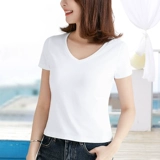 Короткая летняя белая хлопковая черная футболка, подходит для подростков, V-образный вырез, короткий рукав