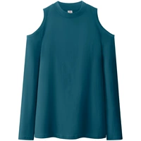 Маленькая водолазка с открытыми плечами - павлино-синяя