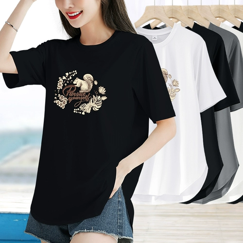 Черная футболка, летняя летняя одежда, короткий рукав, свободный крой, по фигуре, круглый воротник