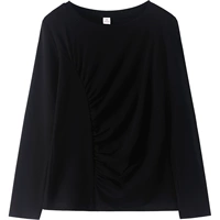 Круглый вырез спереди со складками - черный