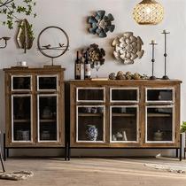 Glass home kitchen storage cabinet living room wood color storage cabinet manufacturer small apartment integrated wall tea cabinet