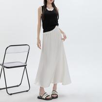 Acetate skirt womens summer thin elastic high-waisted satin silky fishtail skirt mid-length A-line skirt womens summer