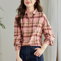 Plaid shirt loose long-sleeved brushed new versatile casual student spring and autumn Korean style pure cotton shirt