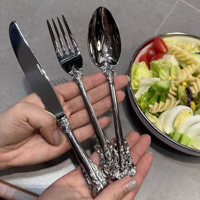 Tableware European style retro stainless steel knife and fork spoon set
