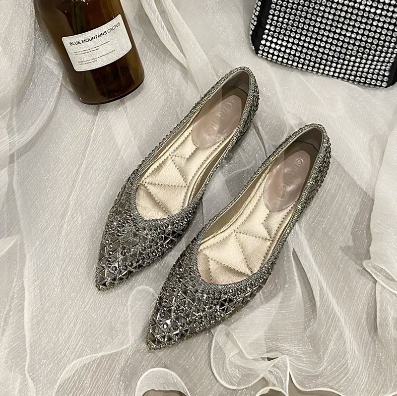 Sendijia/Full Diamond Single Shoes with Thick Heels, Soft Soles, Soft Surface, Versatile, Fairy-Like, Comfortable Pointed-Toe Flat Shoes, Fashionable Women's Shoes Sendijia/Full Diamond Single Shoes with Thick Heels, Soft Soles, Soft Surface, Versatile, Fairy-Like, Comfortable Pointed-Toe Flat Shoes, Fashionable Women's Shoes