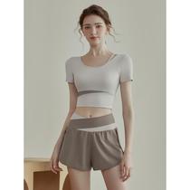 Yoga clothes woman summer 2023 new short sleeve running with chest cushion fitness big code training suit jacket sports suit